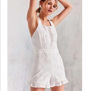 New J.O.A. White Ruffle Shoulder Eyelet Romper